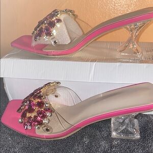 SHEIN Pink and Gold Embellished Heels